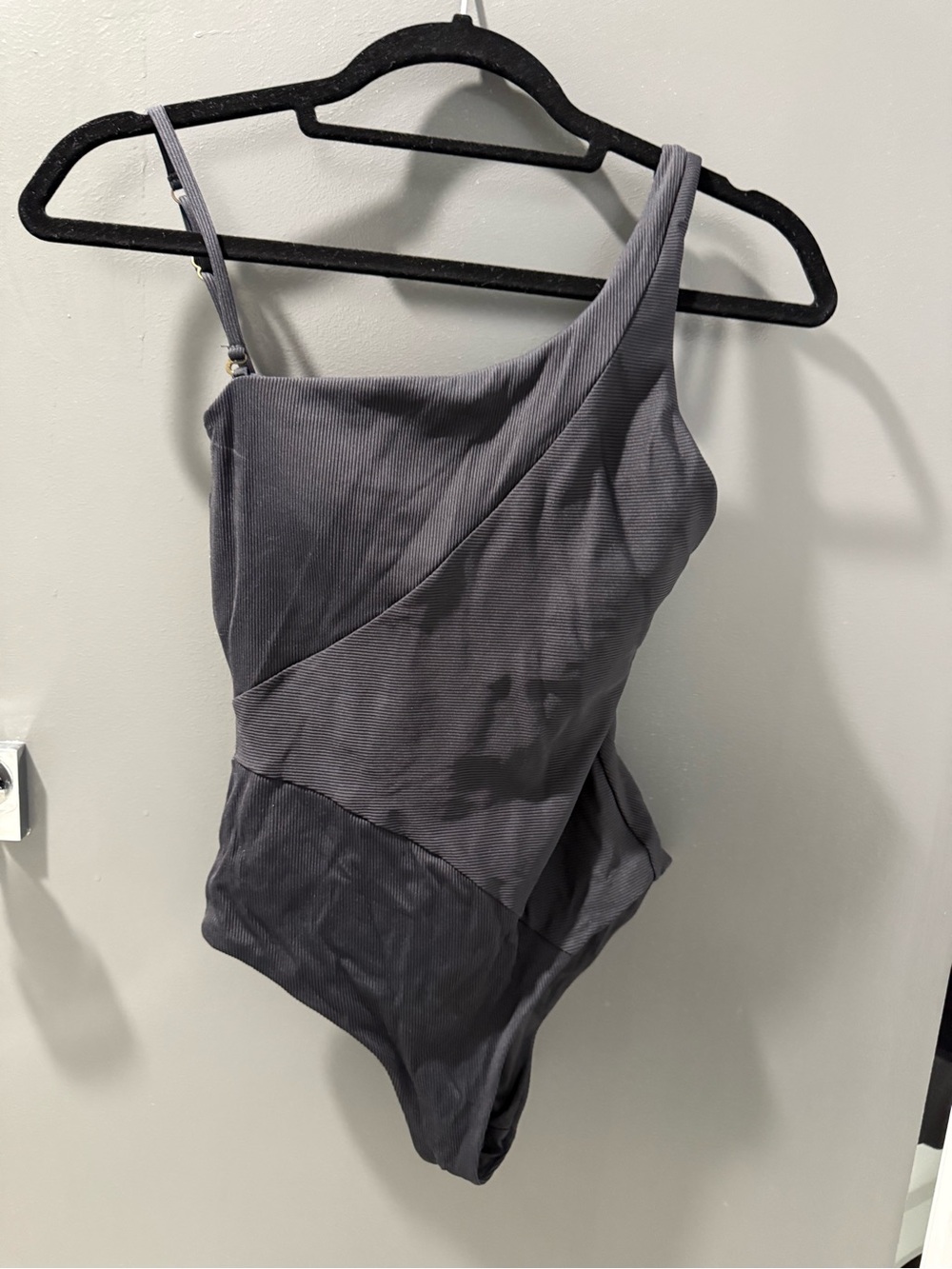 Rebecca Virtue One-Shoulder Ribbed One-Piece Bathing Suit in Black